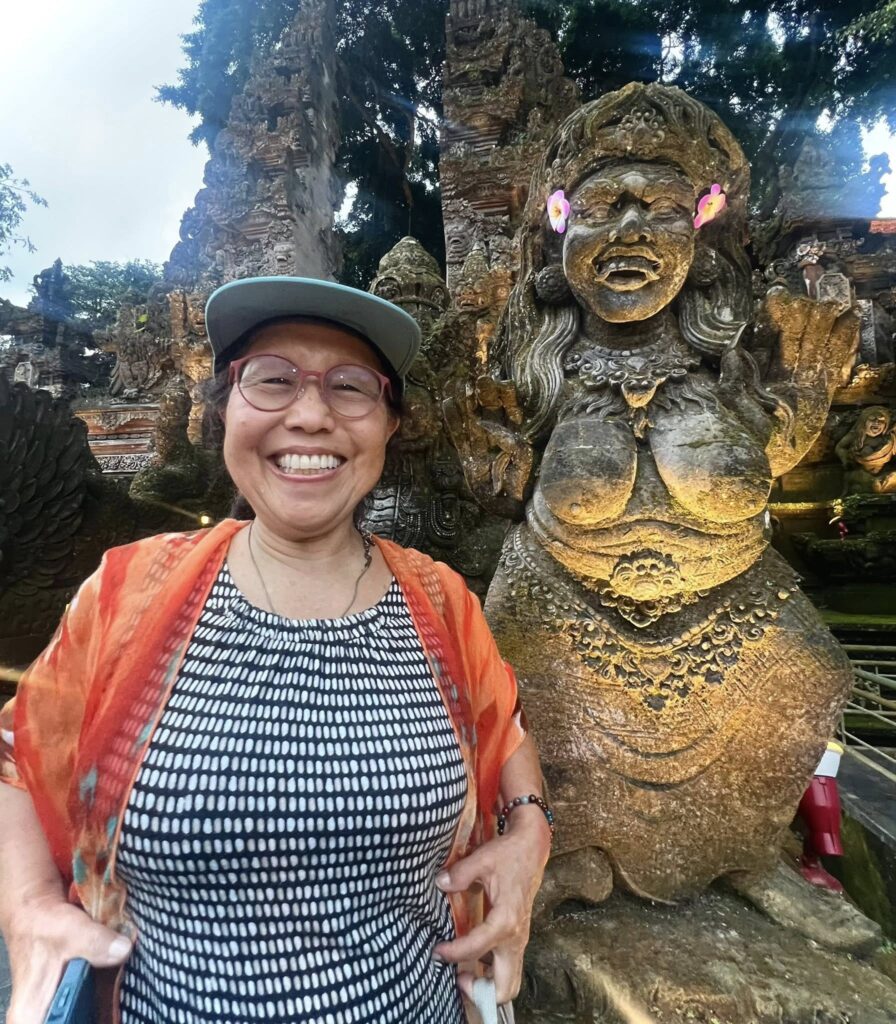 Vicki Wynne and her new spirit guide at Swasti Eco Cottages