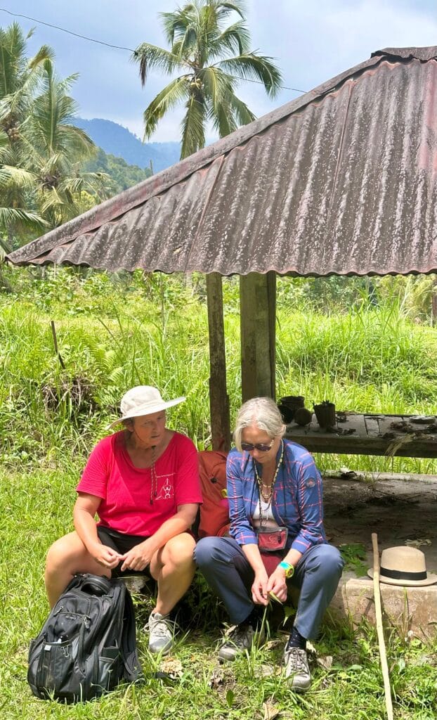 Joanie and Kathryn relaxing after the hike. Photo by Laura Davis.